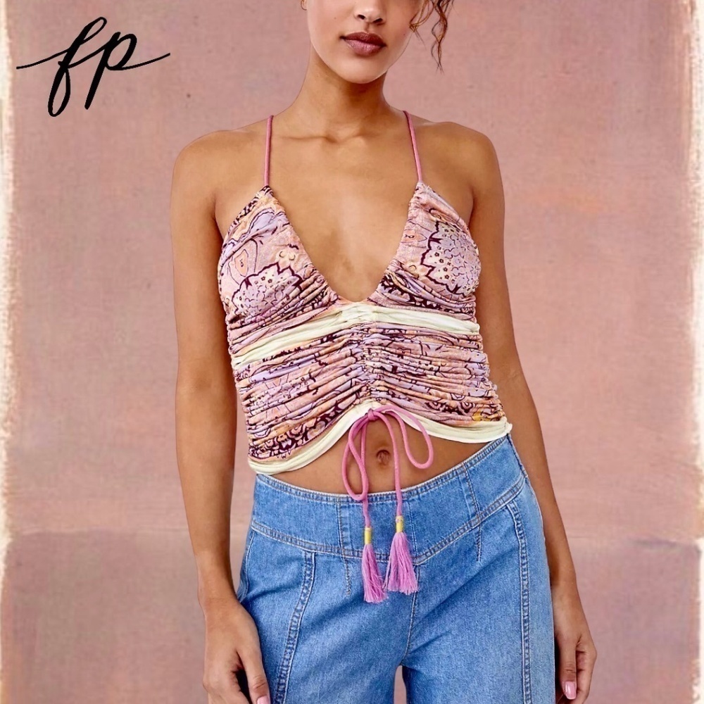 FREE PEOPLE Cocktail Queen Ruched-Front-Drawstring Tank Top NWT/LG - Picture 7 of 13
